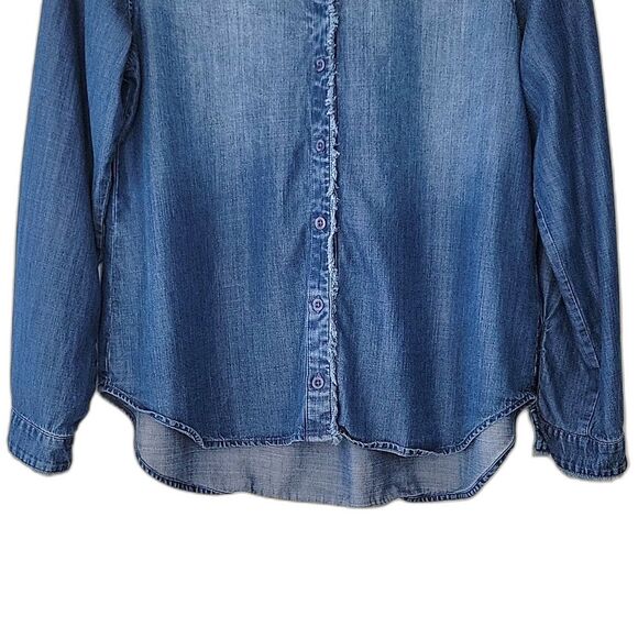 SIDE STITCH Blue 100% Lyocell Button-Up Long Sleeve Fringe Shirt size XS - Picture 3 of 11